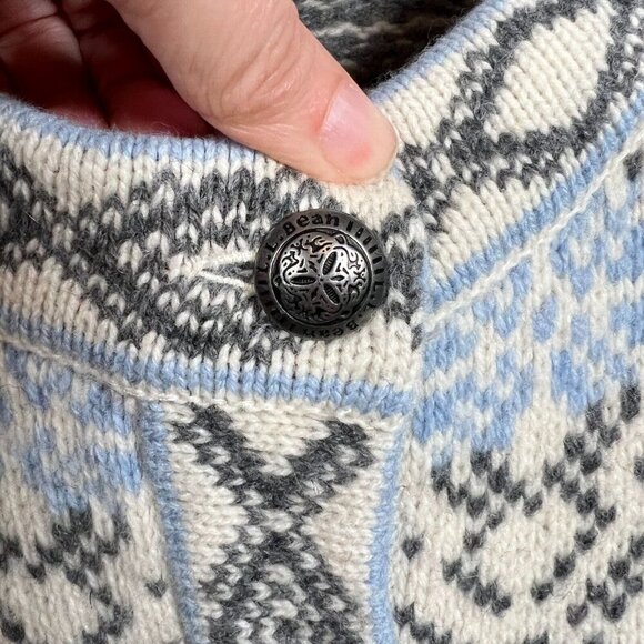 L.L. Bean Nordic Sweater Womens Size Medium Lambs Wool Fair Isle Icelandic Blue - Picture 5 of 10